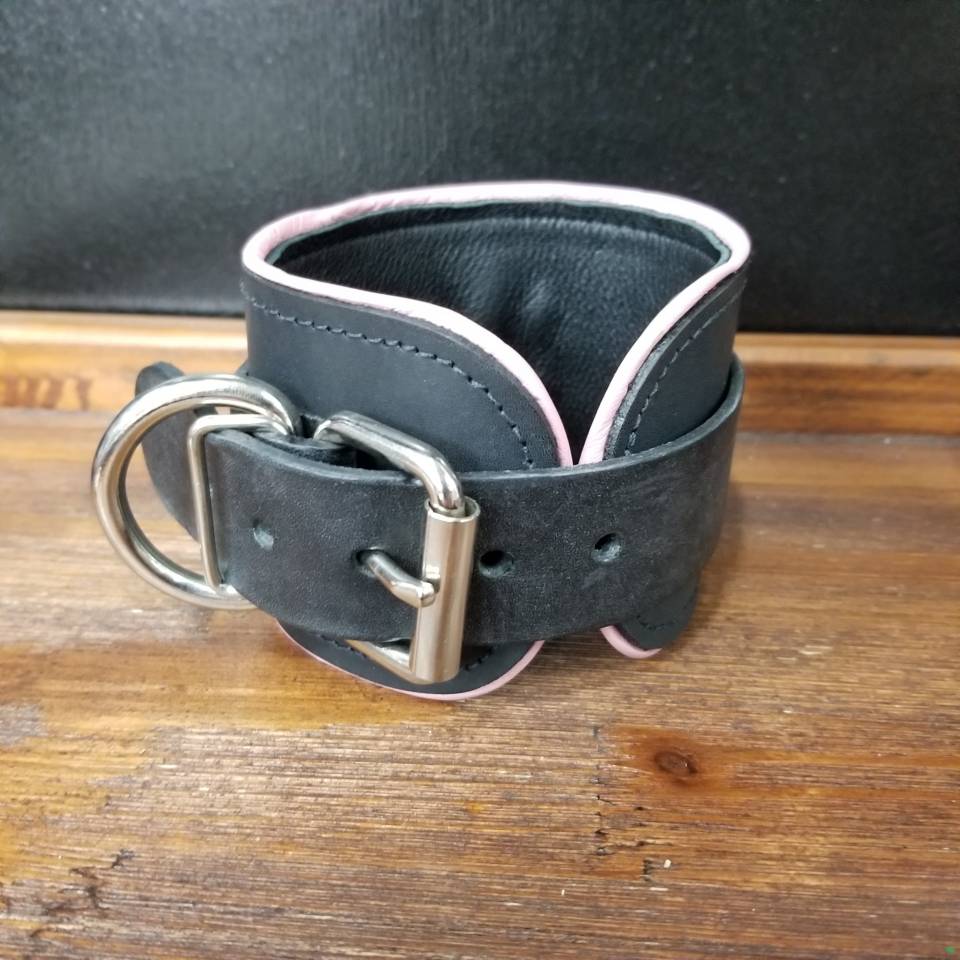 Black Leather Ankle Restraints with Piping